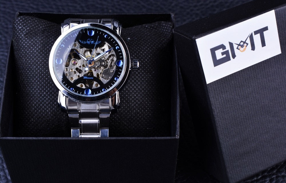 Winner Blue Ocean Fashion Casual Designer Stainless Steel Men Skeleton Watch Mens Watches Top Brand Luxury Automatic Watch Clock - eZthings USA WE SORT ALL THE CRAZIEST GADGETS, GIZMOS, TOYS & TECHNOLOGY, SO YOU DON'T HAVE TO.