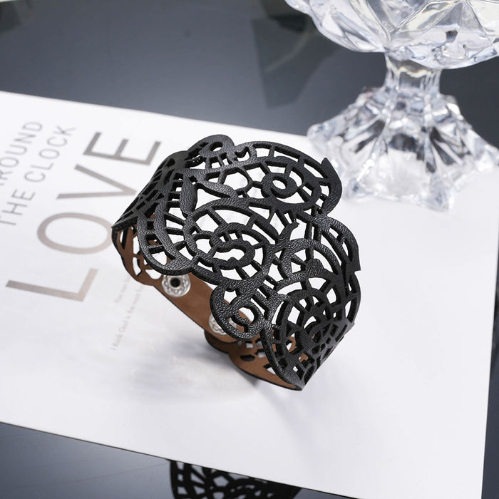 Cross border hot selling punk style hollowed out leather bracelet with male and female personality, niche design, creativity, and high-end feel bracelets - eZthings USA WE SORT ALL THE CRAZIEST GADGETS, GIZMOS, TOYS & TECHNOLOGY, SO YOU DON'T HAVE TO.