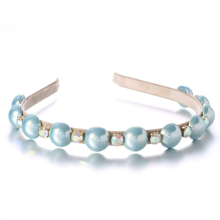 Fashionable half pearl handmade rhinestone hairband