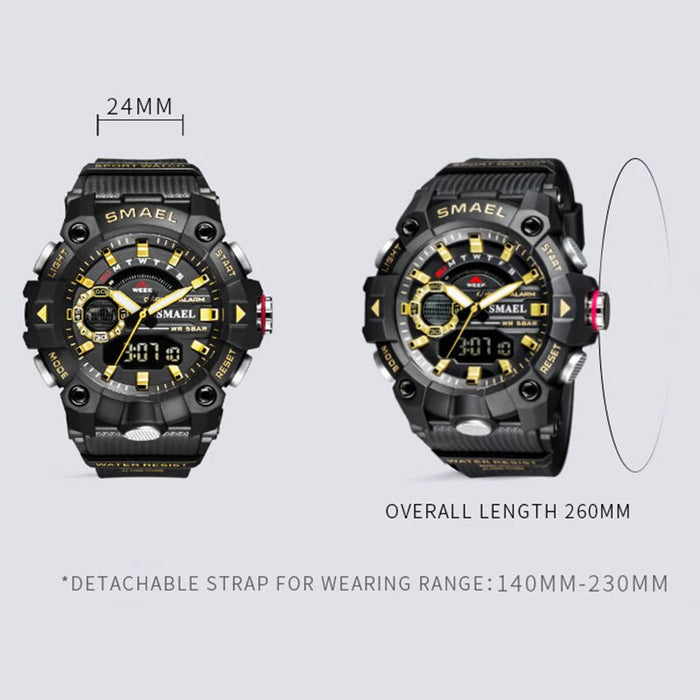 SMAEL 8040 Relojes militares Reloj deportivo para hombres Nuevo reloj de pulsera resistente al agua 50 M Cronómetro Alarma Luz LED Relojes digitales 8040 Reloj deportivo para hombres 