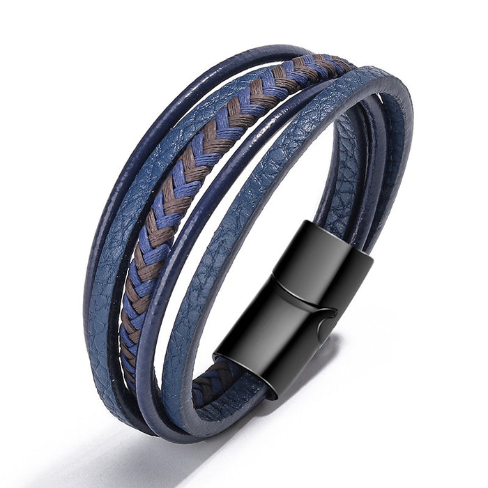 New Accessories Handmade Rope Leather Ethnic Bracelet Men's Bracelet Magnetic Bracelet European and American Jewelry