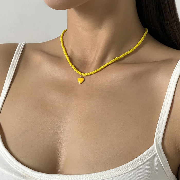 Nectarine Heart Simple Rice Bead Handmade Necklace Geometric Stacked Beaded Necklace