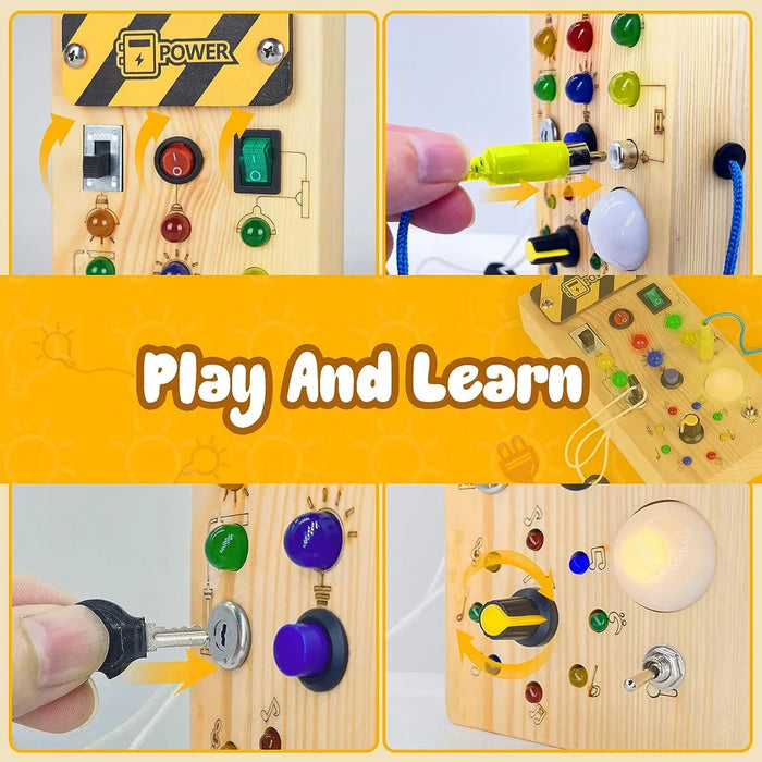 Montessori Busy Board Sensory Toys Wooden with LED Light Switch Control Board Travel Activities Kids Games for 2-4 Years Old - eZthings USA WE SORT ALL THE CRAZIEST GADGETS, GIZMOS, TOYS & TECHNOLOGY, SO YOU DON'T HAVE TO.