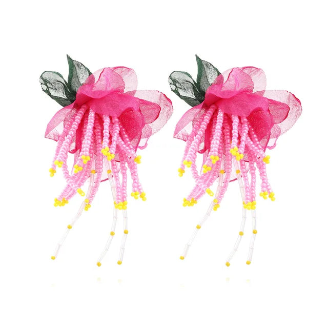 Personality Bohemian Handmade Beaded Chiffon Flower Earrings - eZthings USA WE SORT ALL THE CRAZIEST GADGETS, GIZMOS, TOYS & TECHNOLOGY, SO YOU DON'T HAVE TO.