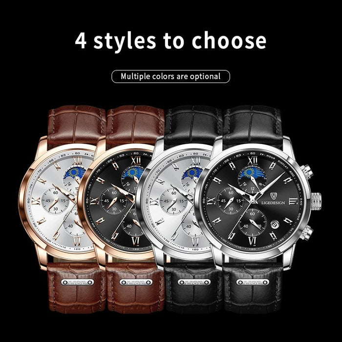 Lige Men's Quartz Watch Multifunction Chronograph Moon Phase Quartz Movement Waterproof Watch - eZthings USA WE SORT ALL THE CRAZIEST GADGETS, GIZMOS, TOYS & TECHNOLOGY, SO YOU DON'T HAVE TO.