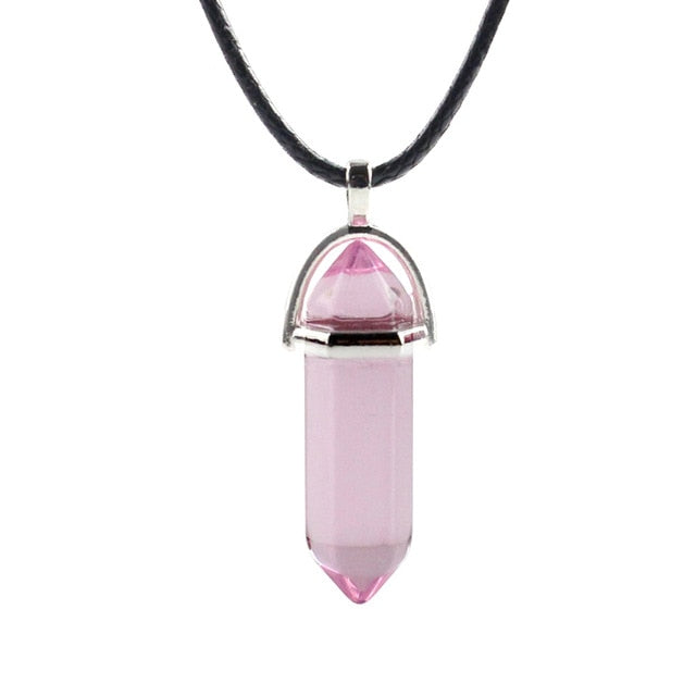 Hexagonal Column Natural Crystal Turquoises Optal Glass Stone Pendant Necklace Leather Chains Choker Necklace For Women Gift - eZthings USA WE SORT ALL THE CRAZIEST GADGETS, GIZMOS, TOYS & TECHNOLOGY, SO YOU DON'T HAVE TO.