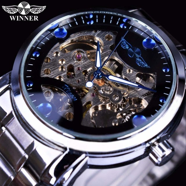 Winner Blue Ocean Fashion Casual Designer Stainless Steel Men Skeleton Watch Mens Watches Top Brand Luxury Automatic Watch Clock - eZthings USA WE SORT ALL THE CRAZIEST GADGETS, GIZMOS, TOYS & TECHNOLOGY, SO YOU DON'T HAVE TO.