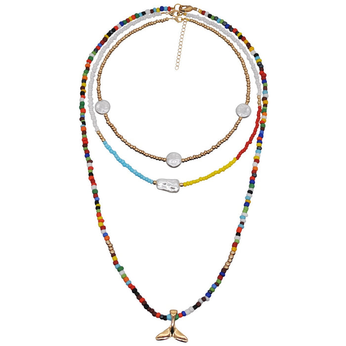 HangZhi New Bohemian Colorful Beads Weaving Handmade Baroque Simulated Pearl Necklace Clavicle Chain Choker Jewelry