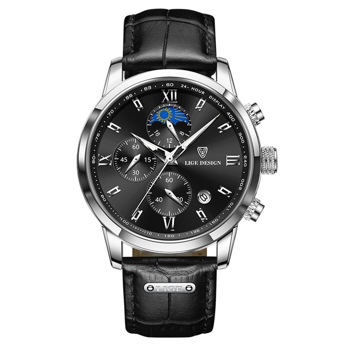 Lige Men's Quartz Watch Multifunction Chronograph Moon Phase Quartz Movement Waterproof Watch - eZthings USA WE SORT ALL THE CRAZIEST GADGETS, GIZMOS, TOYS & TECHNOLOGY, SO YOU DON'T HAVE TO.