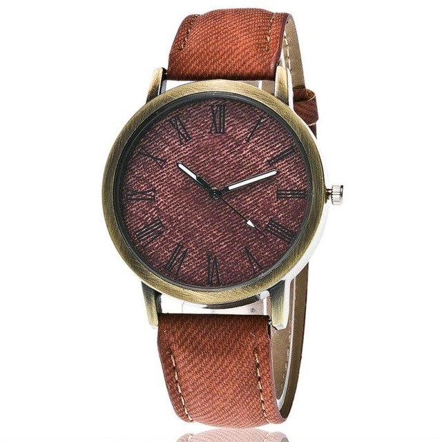 Male and female couple watch Roman scale La denim belt punk watch