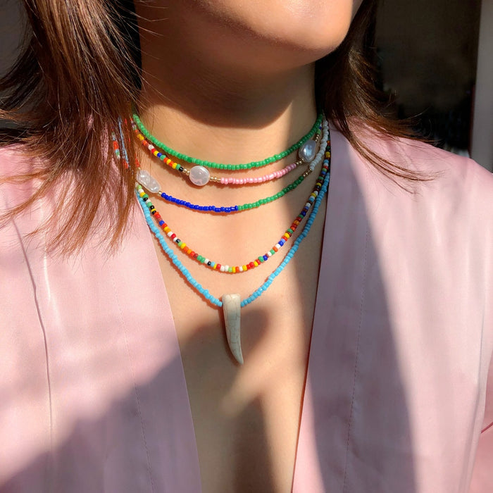 HangZhi New Bohemian Colorful Beads Weaving Handmade Baroque Simulated Pearl Necklace Clavicle Chain Choker Jewelry