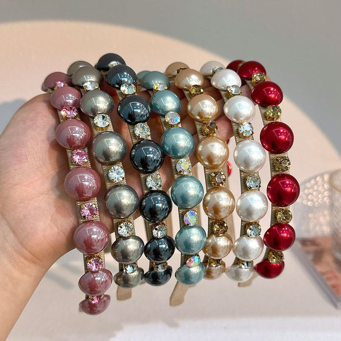 Fashionable half pearl handmade rhinestone hairband