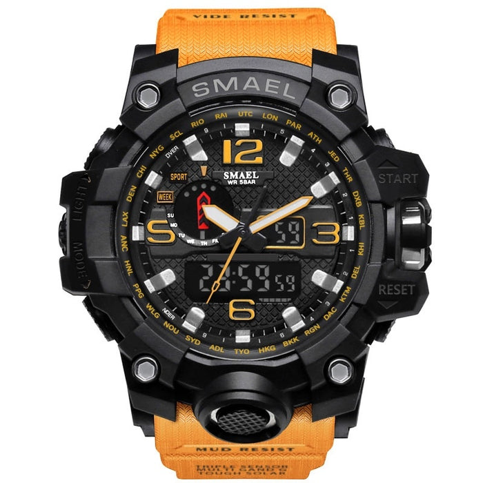 SMAEL Brand Luxury Military Sports Watches 1545-10 Men Quartz Analog LED Digital Watch Man Waterproof Clock Dual Display Wristwatches