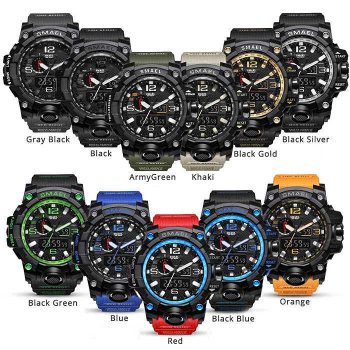 SMAEL Brand Luxury Military Sports Watches 1545-10 Men Quartz Analog LED Digital Watch Man Waterproof Clock Dual Display Wristwatches