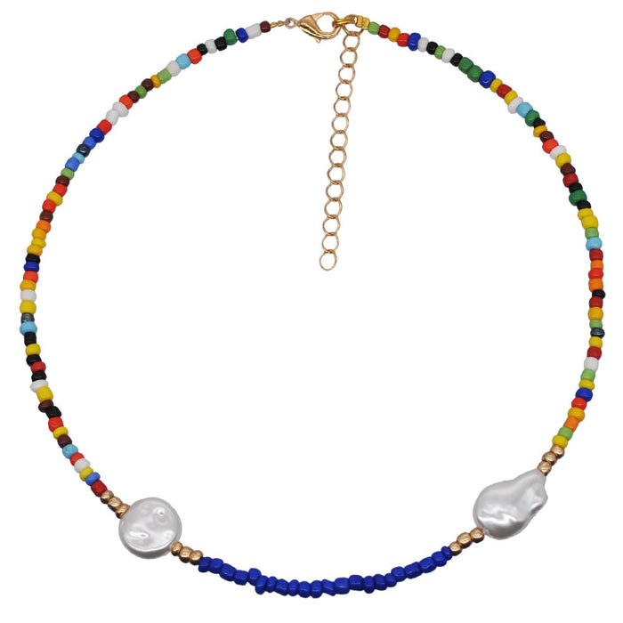 HangZhi New Bohemian Colorful Beads Weaving Handmade Baroque Simulated Pearl Necklace Clavicle Chain Choker Jewelry