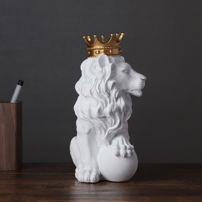 Adornos de León de corona de estilo europeo, artesanías de resina, decoraciones para el porche de la Oficina y el hogar