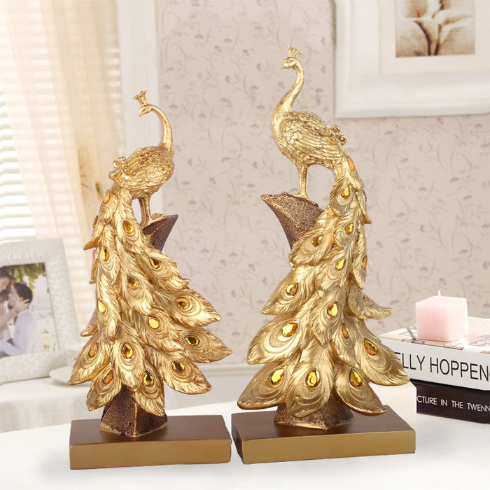 Resin Crafts Creative Fashion Gold Blue Peacock Ornament Wine Cabinet Living Room Home Decoration Gift