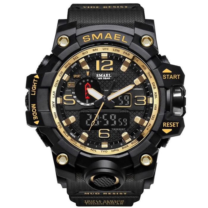 SMAEL Brand Luxury Military Sports Watches 1545-10 Men Quartz Analog LED Digital Watch Man Waterproof Clock Dual Display Wristwatches