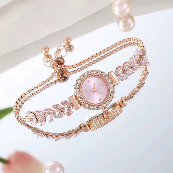 New Fashion Leaf Pulling Rope Women's Bracelet Watch with Diamonds, Small and Comfortable Temperament, Free Adjustment Women's Quartz Watch