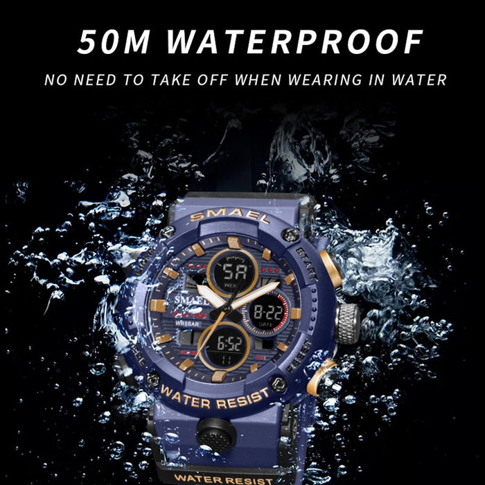 SMAEL 8038 Sport Watch Men Waterproof LED Digital Watches Stopwatch Big Dial Clock For Male 8038 relogio masculino Men Watches Quartz
