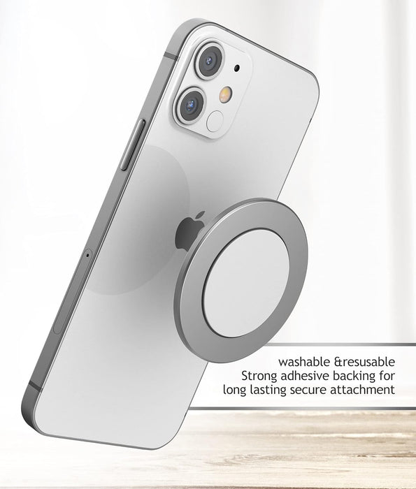 Stick-on iPhone Holder, Compatible with MagSafe Mount (Ultra Slim 0.15") Secure Magnetic Mounting Disk for Wall, Car Dash, Home Gym, Kitchen Fridge Accessories (Adhesive Sticker Back)