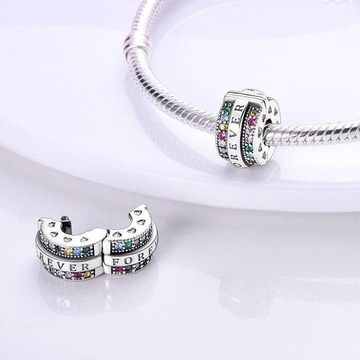 Copper plated S925 silver FOREVER colorful heart clip beads string DIY bracelet necklace - eZthings USA WE SORT ALL THE CRAZIEST GADGETS, GIZMOS, TOYS & TECHNOLOGY, SO YOU DON'T HAVE TO.