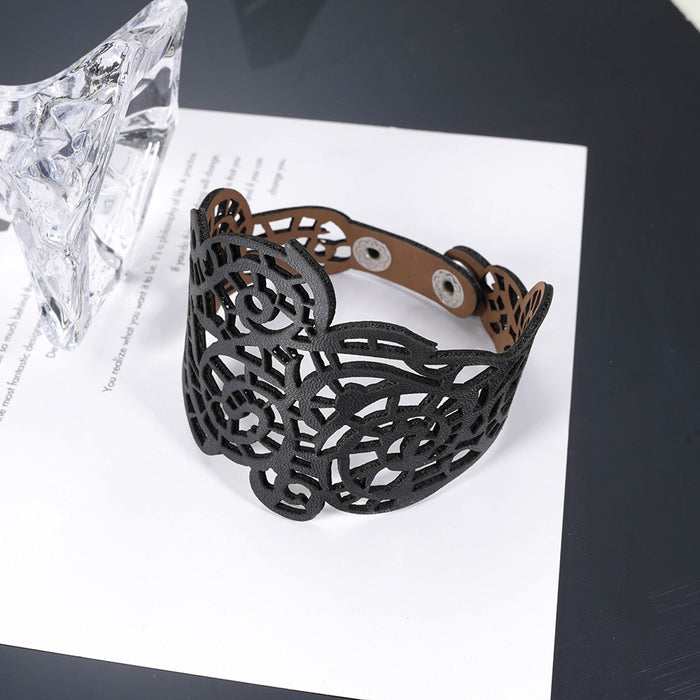 Cross border hot selling punk style hollowed out leather bracelet with male and female personality, niche design, creativity, and high-end feel bracelets - eZthings USA WE SORT ALL THE CRAZIEST GADGETS, GIZMOS, TOYS & TECHNOLOGY, SO YOU DON'T HAVE TO.