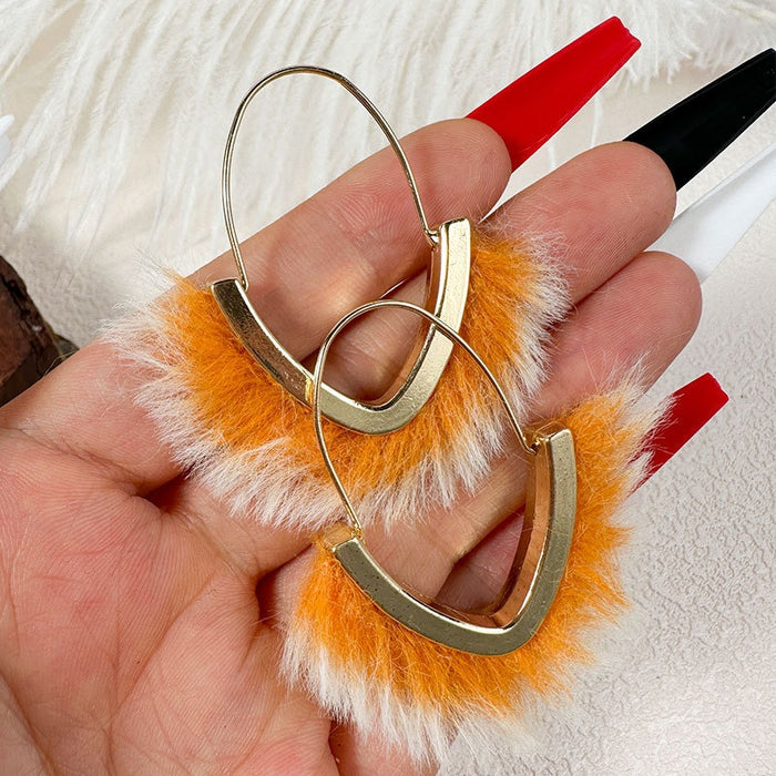 Handmade plush V-shaped earrings