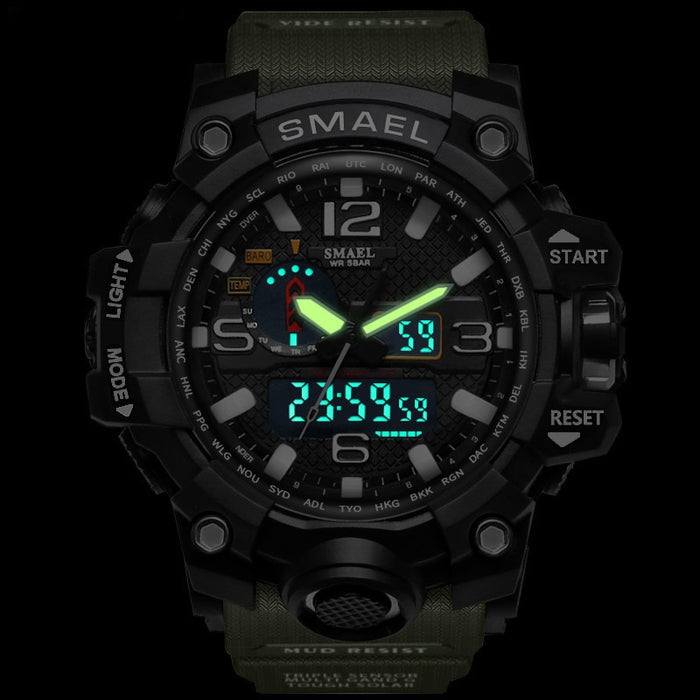 SMAEL Brand Luxury Military Sports Watches 1545-10 Men Quartz Analog LED Digital Watch Man Waterproof Clock Dual Display Wristwatches