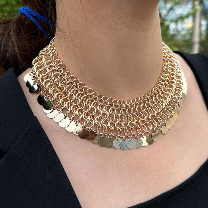 Vintage tassel handmade heavy work multi-layer neck chain