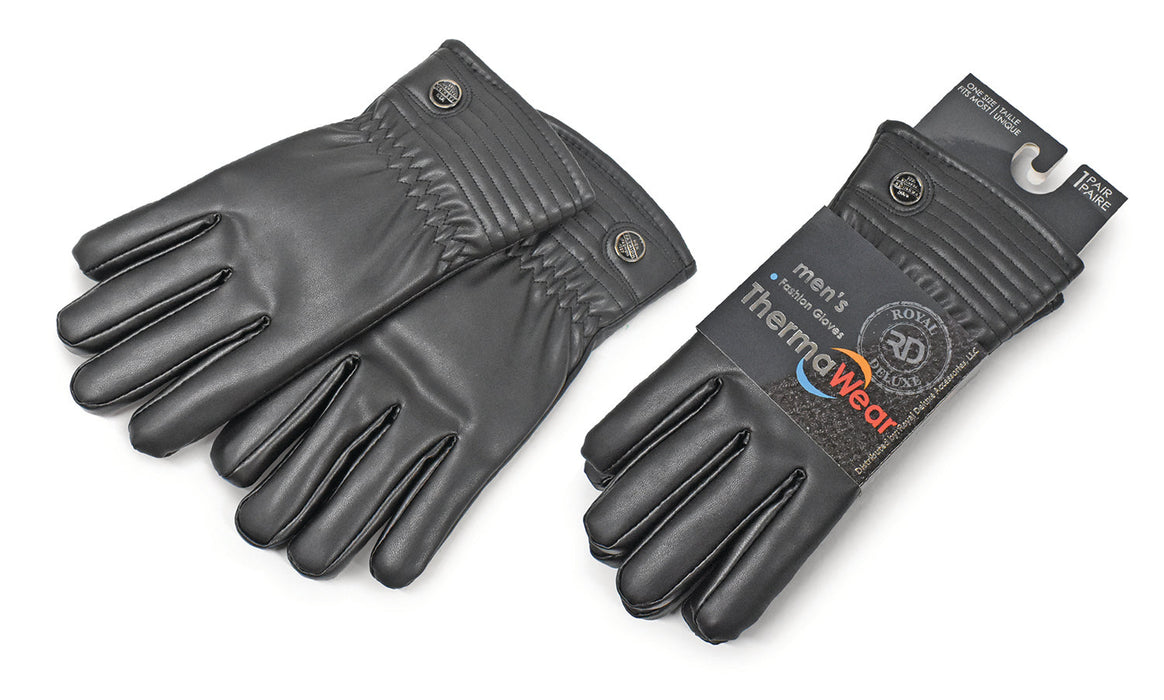 ThermaWear Men's Fleece-Lined Fashion PU Leather Gloves