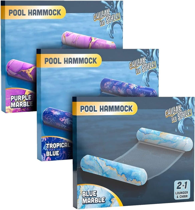 [3 Pack] Premium Pool Floats Inflatable Water Loungers - Swimming Hammock for Adults with Mesh Bottom Seat (Bulk Pack)