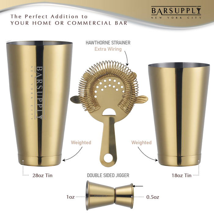 Professional 4-Piece Boston Cocktail Shaker Set