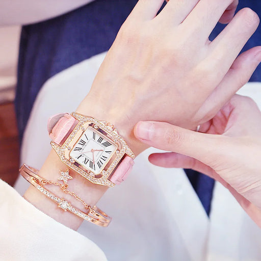 Women Diamond Watch Starry Square Dial Bracelet Watches Set Ladies Leather Band Quartz Wristwatch Female Clock Zegarek Damski - eZthings USA WE SORT ALL THE CRAZIEST GADGETS, GIZMOS, TOYS & TECHNOLOGY, SO YOU DON'T HAVE TO.
