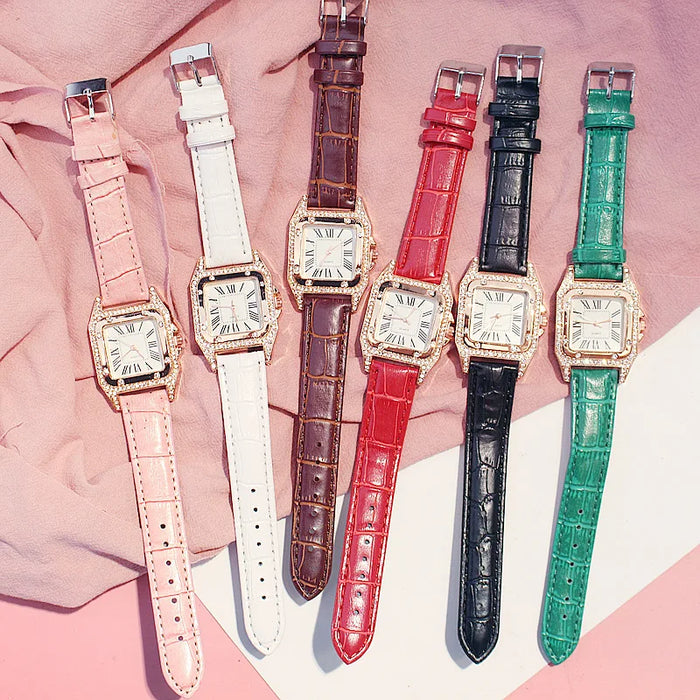 Women Diamond Watch Starry Square Dial Bracelet Watches Set Ladies Leather Band Quartz Wristwatch Female Clock Zegarek Damski - eZthings USA WE SORT ALL THE CRAZIEST GADGETS, GIZMOS, TOYS & TECHNOLOGY, SO YOU DON'T HAVE TO.