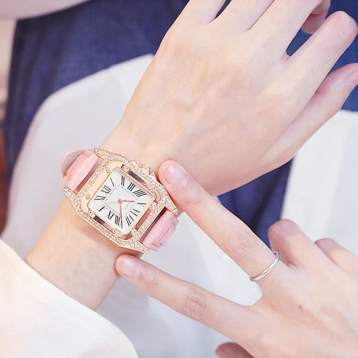 Women Diamond Watch Starry Square Dial Bracelet Watches Set Ladies Leather Band Quartz Wristwatch Female Clock Zegarek Damski - eZthings USA WE SORT ALL THE CRAZIEST GADGETS, GIZMOS, TOYS & TECHNOLOGY, SO YOU DON'T HAVE TO.