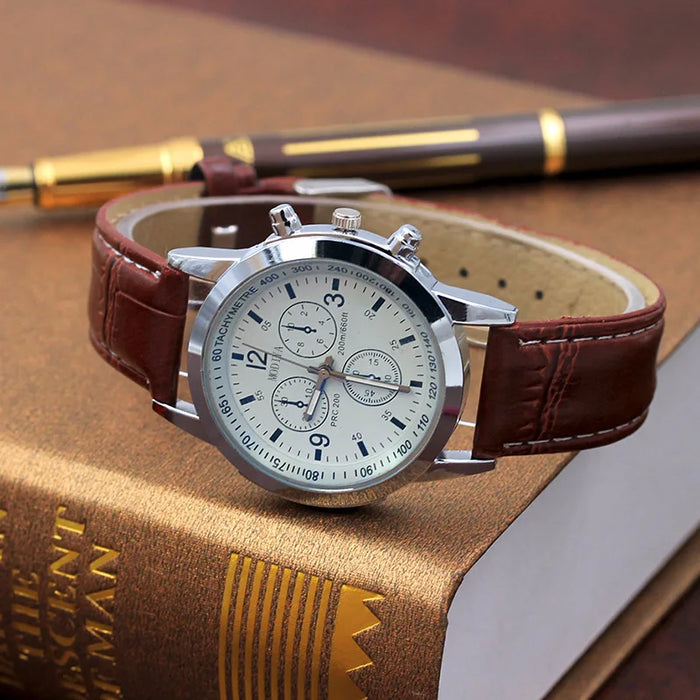 Men Quartz Watch Top Brand Fashion Featured Three Eyes Watch Quartz Men's Watch Leather Belt Men's Black White Glass Belt Men - eZthings USA WE SORT ALL THE CRAZIEST GADGETS, GIZMOS, TOYS & TECHNOLOGY, SO YOU DON'T HAVE TO.
