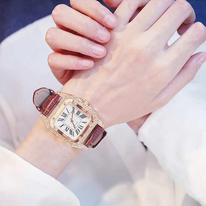 Women Diamond Watch Starry Square Dial Bracelet Watches Set Ladies Leather Band Quartz Wristwatch Female Clock Zegarek Damski - eZthings USA WE SORT ALL THE CRAZIEST GADGETS, GIZMOS, TOYS & TECHNOLOGY, SO YOU DON'T HAVE TO.