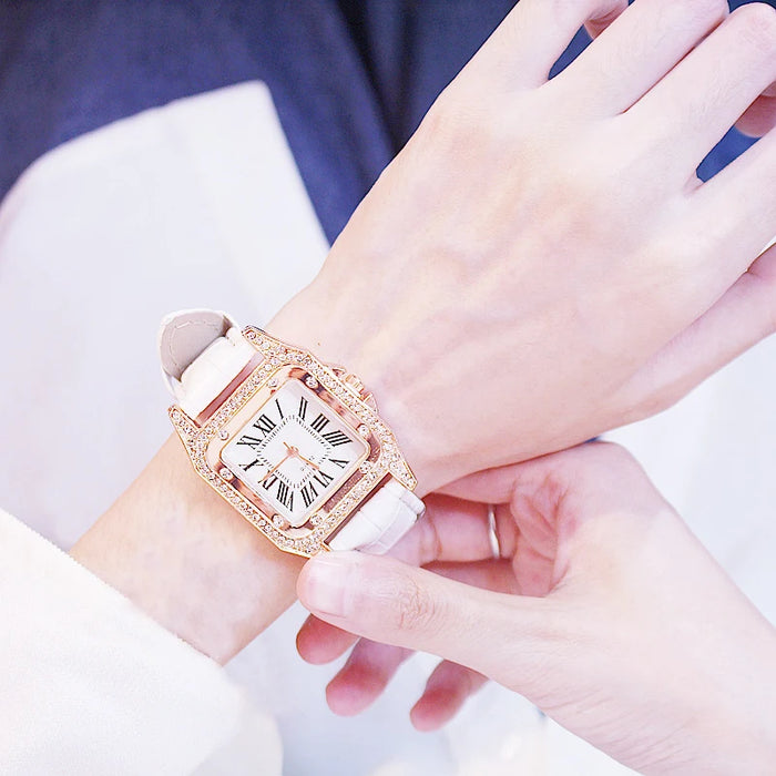 Women Diamond Watch Starry Square Dial Bracelet Watches Set Ladies Leather Band Quartz Wristwatch Female Clock Zegarek Damski - eZthings USA WE SORT ALL THE CRAZIEST GADGETS, GIZMOS, TOYS & TECHNOLOGY, SO YOU DON'T HAVE TO.