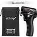 Infrared thermometer with batteries and carrying pouch on a white background, branded as eZthings.