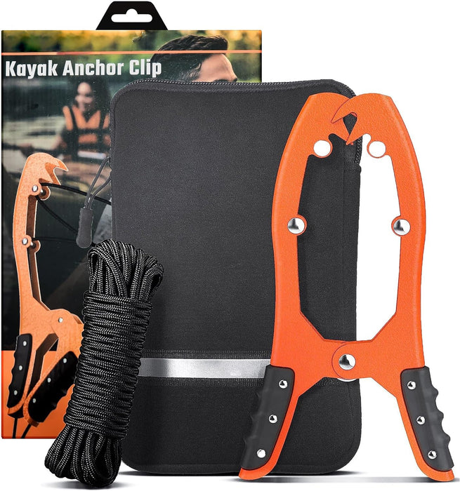 Original® BAX-JAW Kayak Anchor Clamp Grip - Wide 5.25" Self Locking Tension Jaw with Floating Pouch and 15' Paracord 550 Rope, Kayaking Accessories (Corrosion-Proof Steel)