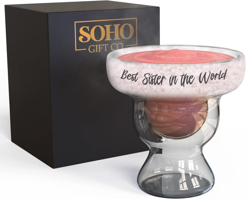 Margarita Freezer Glass Gift for Sister (Freezable Ice-Wall) Stemless Cocktail Cooling Cup - Drinking Gift Idea Christmas or Birthday for Sister in Law (12oz)