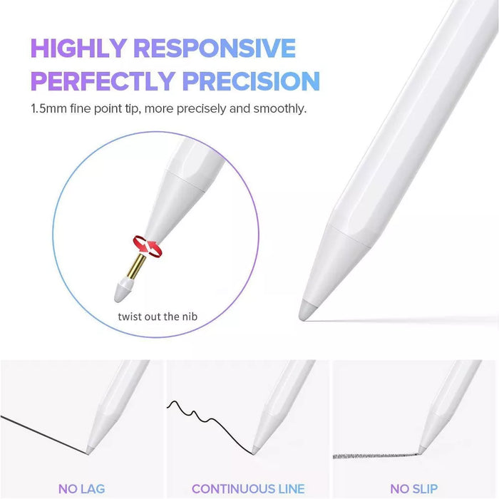 Link Stylus Pen For Apple iPad 9th & 10th Generation 2x Fast Charge 2018-2024 iPad Pro11&12.9 iPad Air 3/4/5 iPad 6-10 iPad Mini 5/6 Gen - White