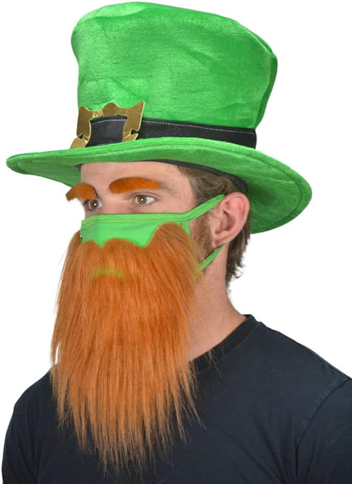 St Patricks Day Beard Face Mask and Green Hat Leprechaun Costume for Adults