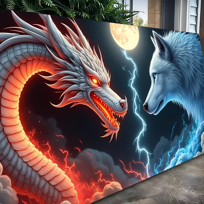 3D Dragon and Wolf Wall Art III