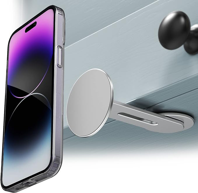 Magnetic Phone Holder, Fold-Away Swivel Stand Compatible with MagSafe for iPhone 12, 13, 14, 15 Pro Max | Bedroom Nightstand, Desk, Kitchen and More (Low Profile Sidemount/Under-Mount)