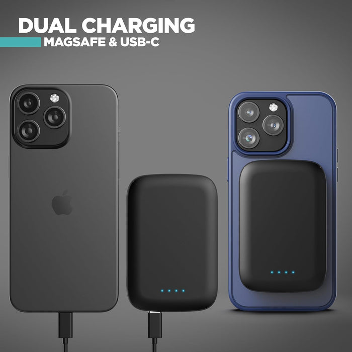 5000mAh Ultra-Slim Magnetic Power Bank for iPhone, Compatible with MagSafe - Fast Charging Wireless Portable Charger, USB C Input Battery Pack (for iPhone 13, 14, 15 Pro Max) Black