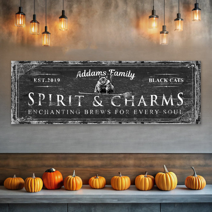 Black Cat’s Spirits & Charms Bar Halloween Sign