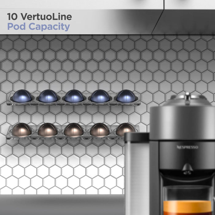 Small Vertuo Capsule Organizer Shelf, Compatible with Nespresso Pods Holder Wall Mount for 10 Coffee Cups, Easy Flavor Access (Adhesive Backing) Clear Acrylic