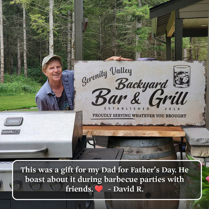 Backyard Bar & Grill Sign - eZthings USA WE SORT ALL THE CRAZIEST GADGETS, GIZMOS, TOYS & TECHNOLOGY, SO YOU DON'T HAVE TO.
